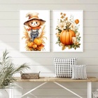 Kit 2 Quadros Cozinha Espantalho Abóbora 33x24cm Moldura Preta