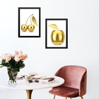 Kit 2 Quadros Cozinha Frutas Douradas 33x24cm - Com Vidro Mol