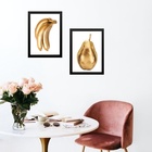Kit 2 Quadros Cozinha Frutas Ouro 33x24cm Moldura Branca