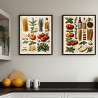 Kit 2 Quadros Cozinha Italiana Vintage - Ingredientes 45x34cm