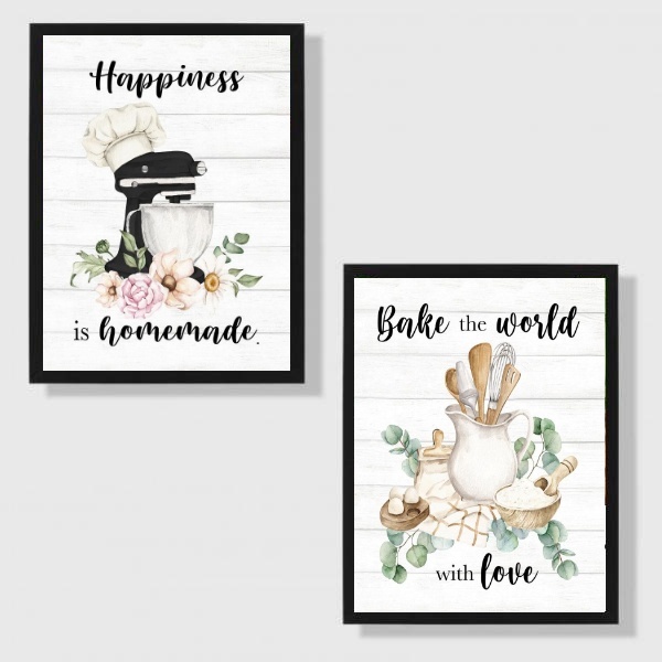 Kit 2 Quadros Cozinha Provençal - Confeitaria 45x34cm - Com V