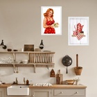Kit 2 Quadros Cozinha Retrô Pin Up Vermelha 24x18cm Moldura:m