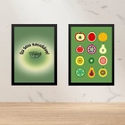 Kit 2 Quadros Cozinha Saudável 45x34cm - Com Vidro Moldura Pr