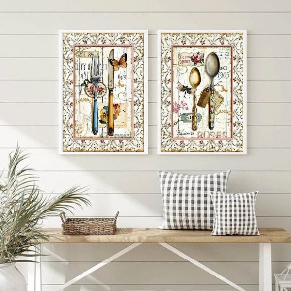 Kit 2 Quadros Cozinha - Talheres Vintage 45x34cm Moldura:made