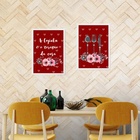 Kit 2 Quadros Cozinha Vermelha - Corações 45x34cm - Com Vidro