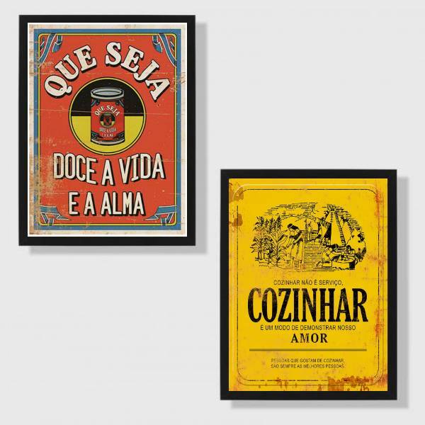 Kit 2 Quadros Cozinha Vermelho E Amarelo 33x24cm - Com Vidro