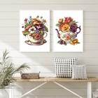 Kit 2 Quadros Cozinha Vintage Café Com Flores 33x24cm Moldura