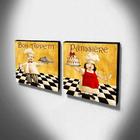 Kit 2 Quadros Cozinha Vintage Cozinheiros Canvas 30x30cm-coz1