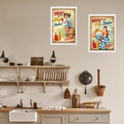 Kit 2 Quadros Cozinha Vintage Crianças 24x18cm - Com Vidro Mo