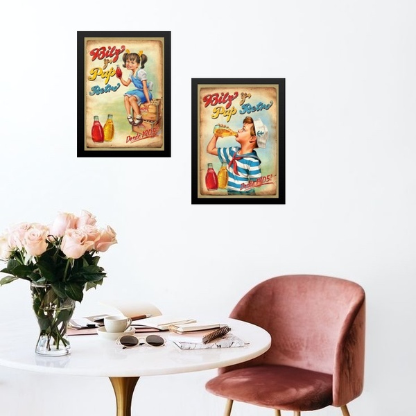 Kit 2 Quadros Cozinha Vintage Crianças 24x18cm Moldura:madeir