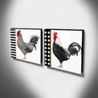 Kit 2 Quadros Cozinha Vintage Galo Galinha Canvas 30x30cm-coz