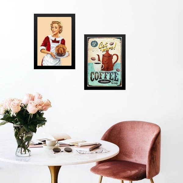 Kit 2 Quadros Cozinha Vintage Pin Up 33x24cm - Com Vidro Mold