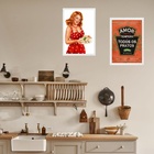 Kit 2 Quadros Cozinha Vintage Vermelha 24x18cm - Com Vidro Mo