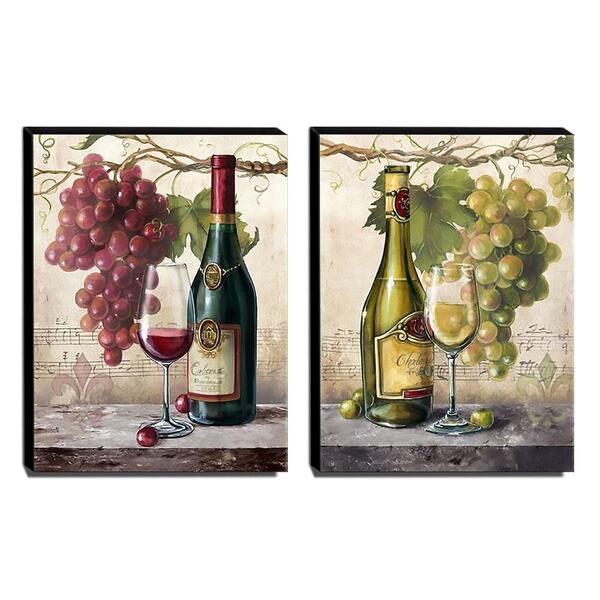 Kit 2 Quadros Cozinha Vintage Vinho Uva Canvas 40x30cm-coz30