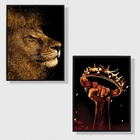 Kit 2 Quadros Cristão Leão E coroa 45x34cm Moldura:madeira Br