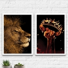 Kit 2 Quadros Cristão Leão E coroa 45x34cm Moldura:madeira Pr