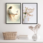 Kit 2 Quadros Cristãos Jesus É A Nossa Paz 33x24cm Moldura:ma