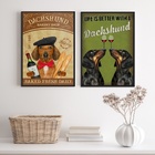 Kit 2 Quadros De Cozinha Cão Dachshund 33x24cm Moldura:madeir