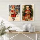 Kit 2 Quadros De Natal - Menininha Vintage 33x24cm - Com Vidr