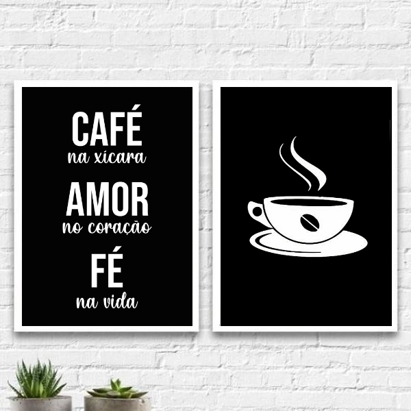 Kit 2 Quadros Decoração Cantinho Do Café 24x18cm Moldura:made