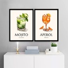 Kit 2 Quadros Decoração De Bar - Coquetéis 45x34cm - Com Vidr