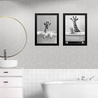 Kit 2 Quadros Decorar Banheiro - Girafas 24x18cm - Com Vidro