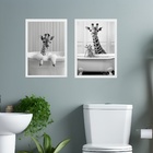 Kit 2 Quadros Decorar Banheiro - Girafas 33x24cm - Com Vidro