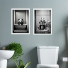 Kit 2 Quadros Decorar Banheiro - Urso Panda 24x18cm Moldura B