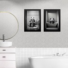 Kit 2 Quadros Decorar Banheiro - Urso Panda 45x34cm Moldura P
