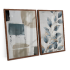 Kit 2 Quadros Decorativo Abstrato Mural Floral Azul Ciano Ele