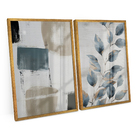 Kit 2 Quadros Decorativo Abstrato Mural Floral Azul Ciano Min