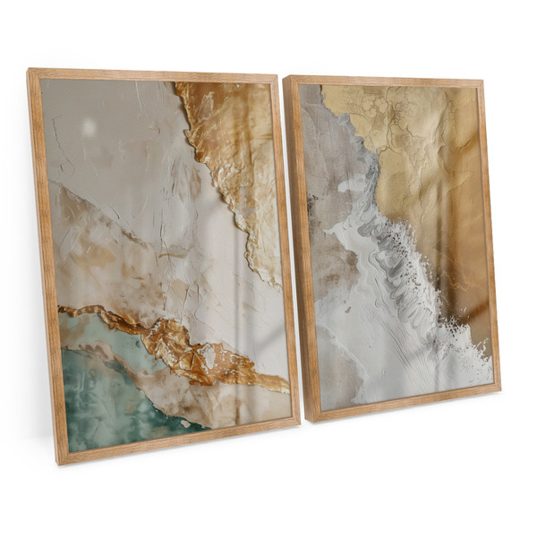 Kit 2 Quadros Decorativo Abstrato Ouro E Areia Sofisticado 12