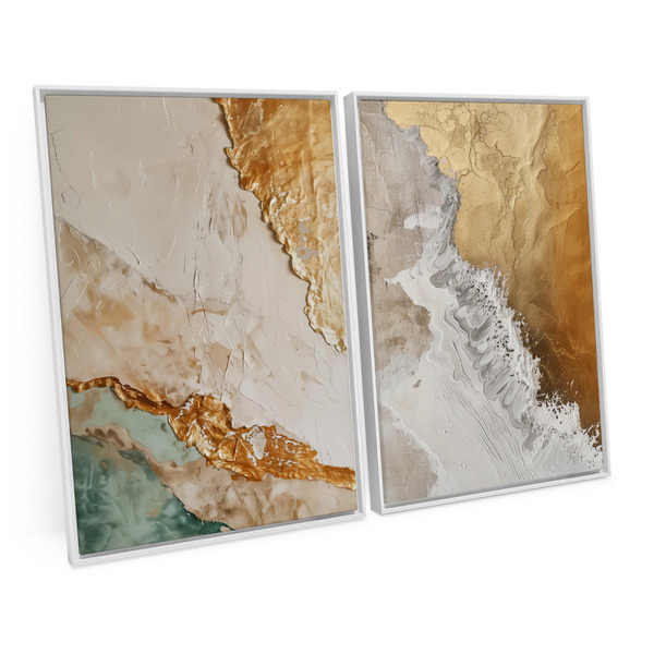 Kit 2 Quadros Decorativo Abstrato Ouro E Areia Sofisticado Pa