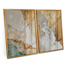 Kit 2 Quadros Decorativo Abstrato Ouro E Areia Sofisticado Pa