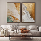 Kit 2 Quadros Decorativo Abstrato Ouro E Areia Sofisticado Pa