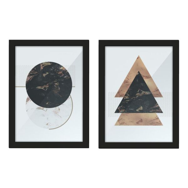 Kit 2 Quadros Decorativo Abstratos Com Moldura Preta