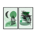 Kit 2 Quadros Decorativos 40x60cm Canvas Abstrato Formas Verd