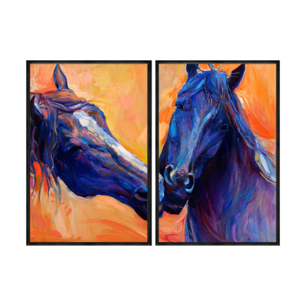 Kit 2 Quadros Decorativos 40x60cm Vidro Cavalos Pintura Aquar