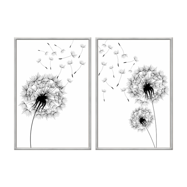 Kit 2 Quadros Decorativos 40x60cm Vidro Dente De Leão Minimal