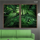 Kit 2 Quadros Decorativos 40x60cm Vidro Folhas Tropicais Verd