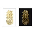 Kit 2 Quadros Decorativos Abacaxi Dourado Fundo Preto E Branco