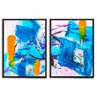 Kit 2 Quadros Decorativos Abstrato Azul Roxo E Amarelo