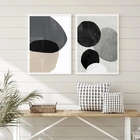 Kit 2 Quadros Decorativos Abstratos- Círculos Cinza 33x24cm -