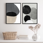 Kit 2 Quadros Decorativos Abstratos- Círculos Cinza 45x34cm -