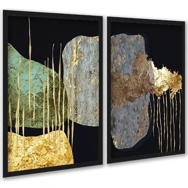 Kit 2 Quadros Decorativos Abstratos Contemporâneos 24x18cm -