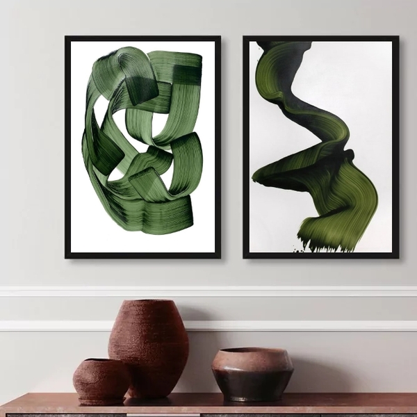 Kit 2 Quadros Decorativos Abstratos Sala Verde Escuro 24x18cm