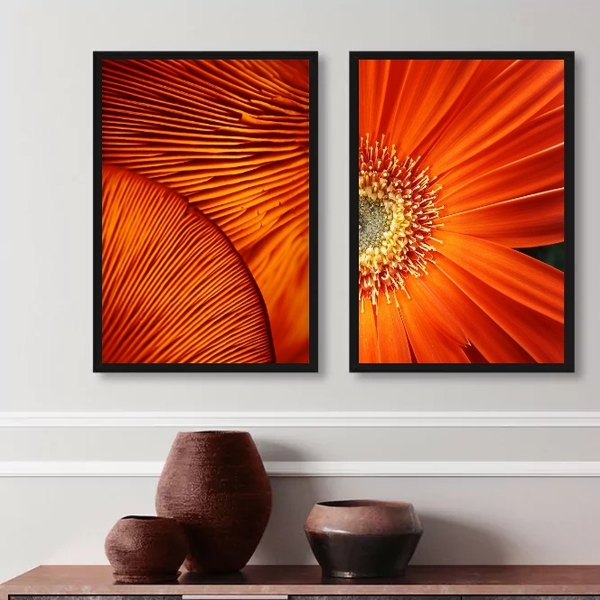 Kit 2 Quadros Decorativos Abstratos Texturas Laranjas 45x34cm