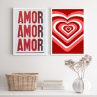 Kit 2 Quadros Decorativos Amor Amor Amor 45x34cm - Com Vidro