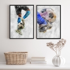 Kit 2 Quadros Decorativos Aquarela Futebol 45x34cm Moldura:ma