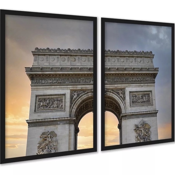 Kit 2 Quadros Decorativos Arco Do Triunfo 45x34cm Moldura Pre